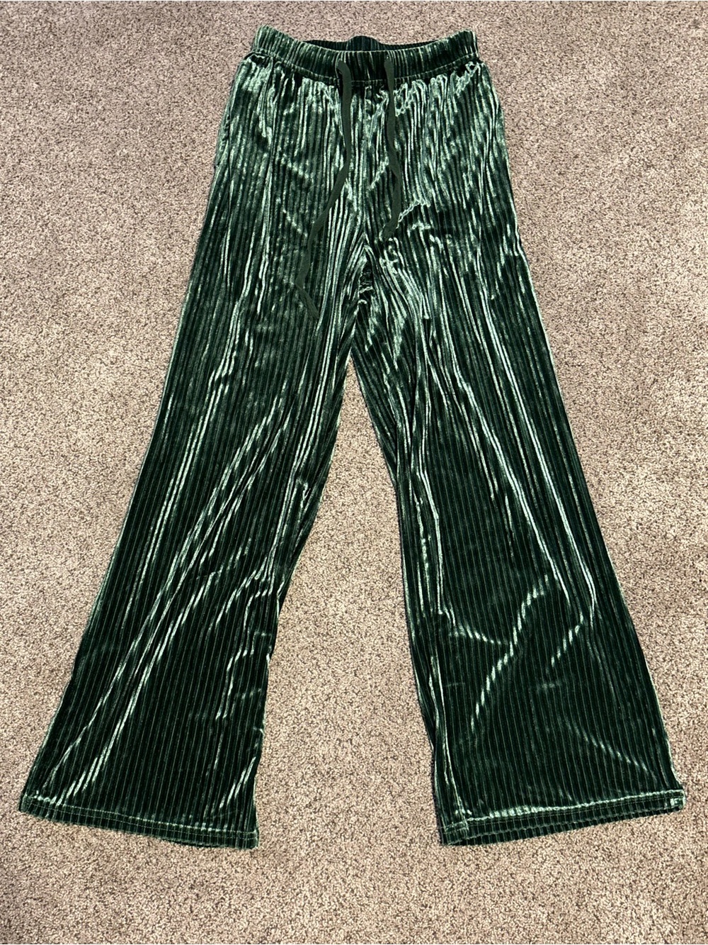 Velvet Wide-Leg Pants in Forest Green